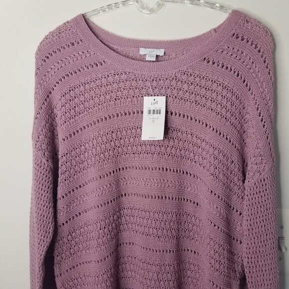 J Jill Small Mauve Open Knit Crochet Sweater Top Coastal Textured Boho Granny - Picture 8 of 12